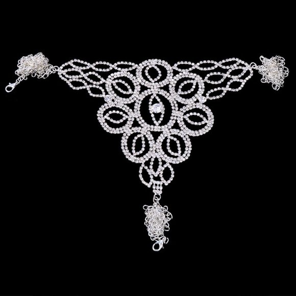 Evil Eye Underwear Set Women Crystal Panties Waist Chain Bra Thong Body Jewelry - Picture 9 of 10